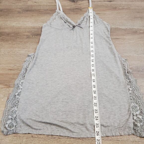 Y2k Lace Trim Babydoll Slip Dress Top Side Slit L Gray Feminine Dainty Whimsical - Picture 8 of 10